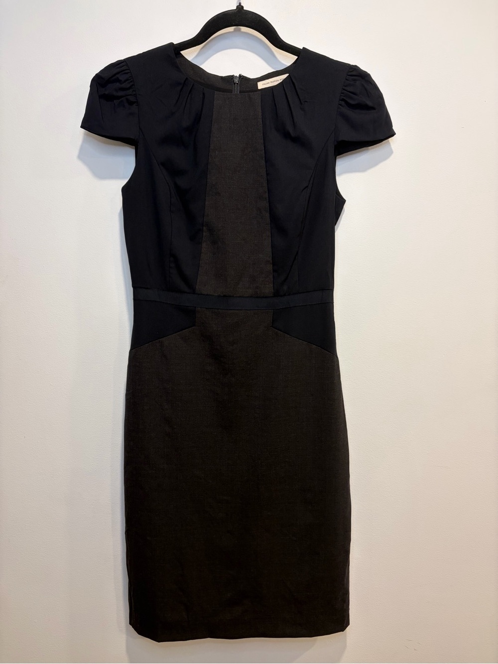 Club Monaco Italian Tropical Wool Sheath Dress Black Puff Sleeve Career Dress S0